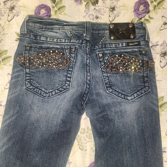 Miss Me Women's Blue Denim Jeans with Embellished Wing Back Pockets - Picture 1 of 5